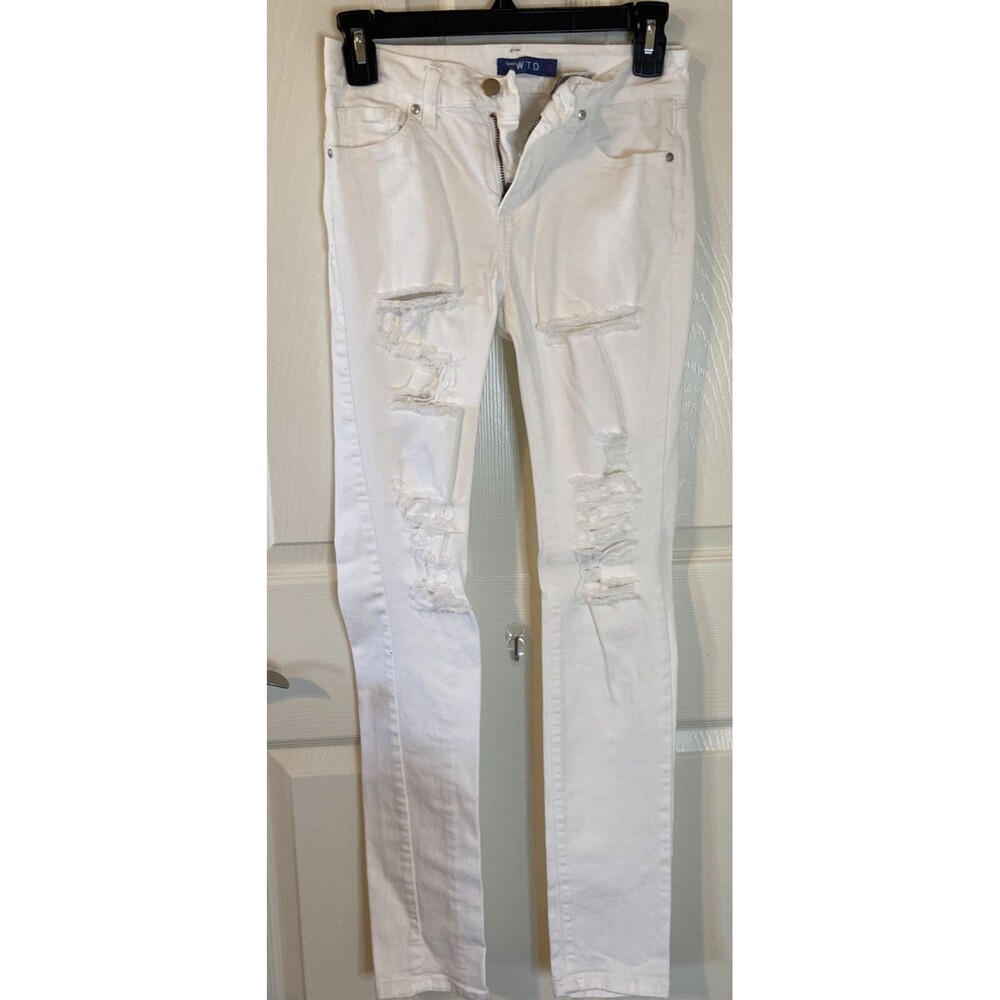 WTD Ripped Distressed Skinny Fit Jeans, White, Juniors, Size 3